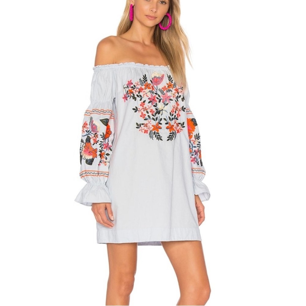 Free People Fleur De Jour Mini Shift Boho Dress Floral Embroidered sundress